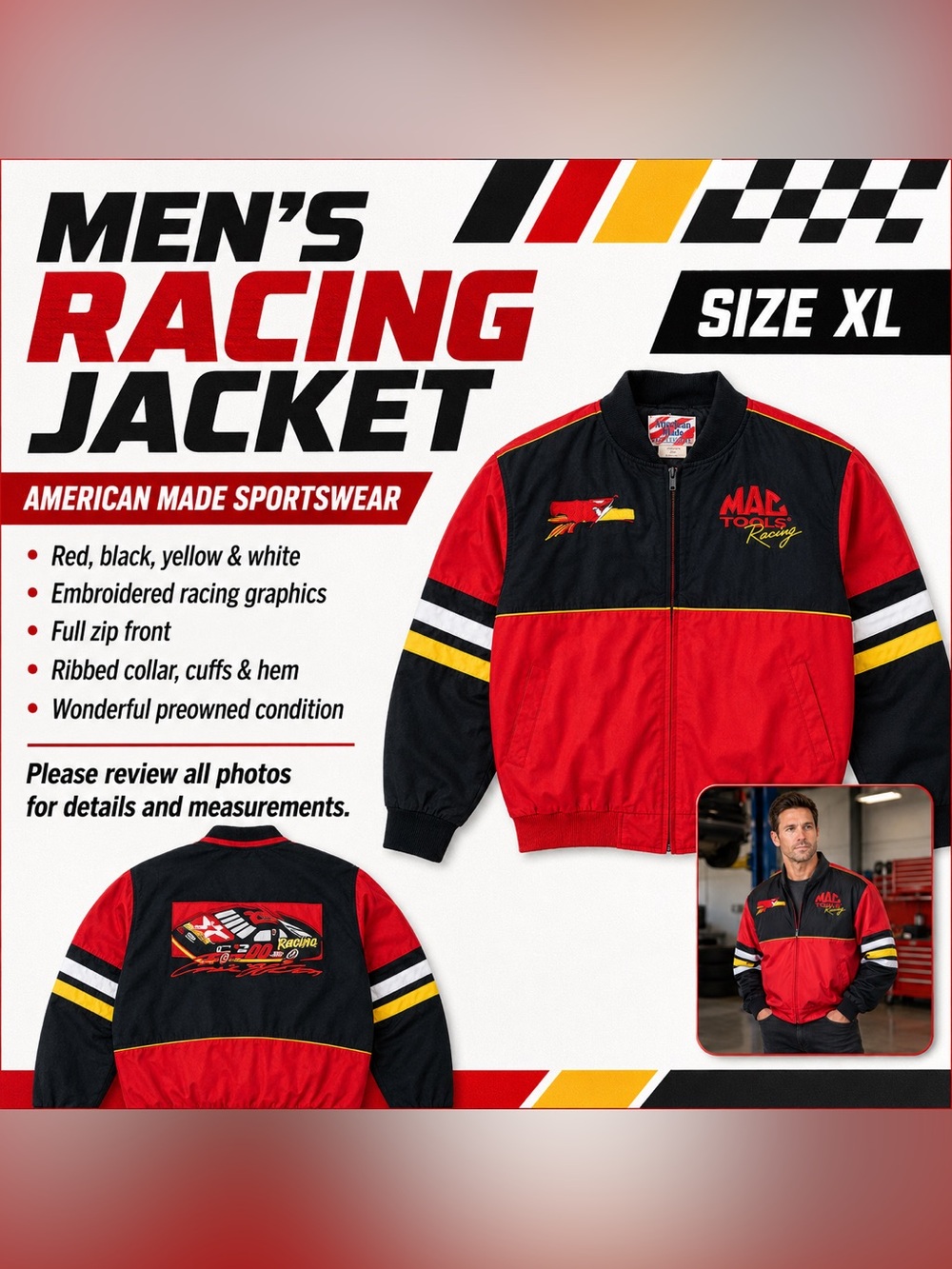 American Made Sportswear Mac Tools Racing Jacket Men’s XL Red Black - Picture 2 of 11
